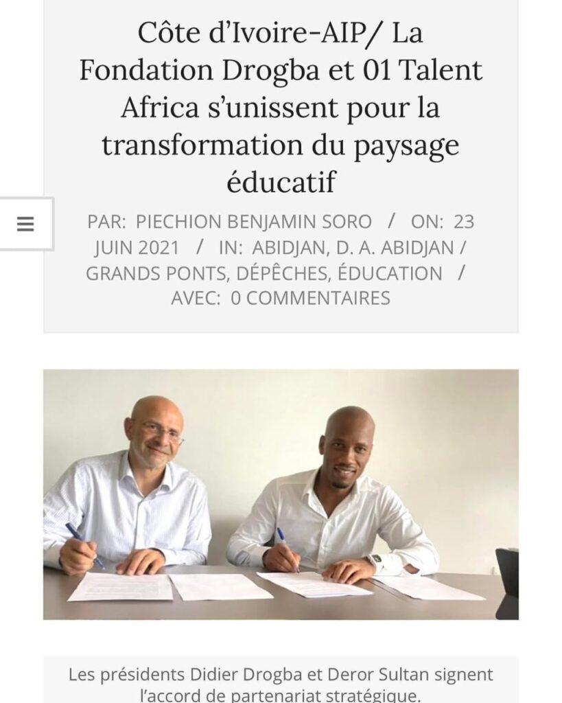 La Fondation Drogba et 01 Talent Africa s'unissent pour la transformation du paysage Educatif