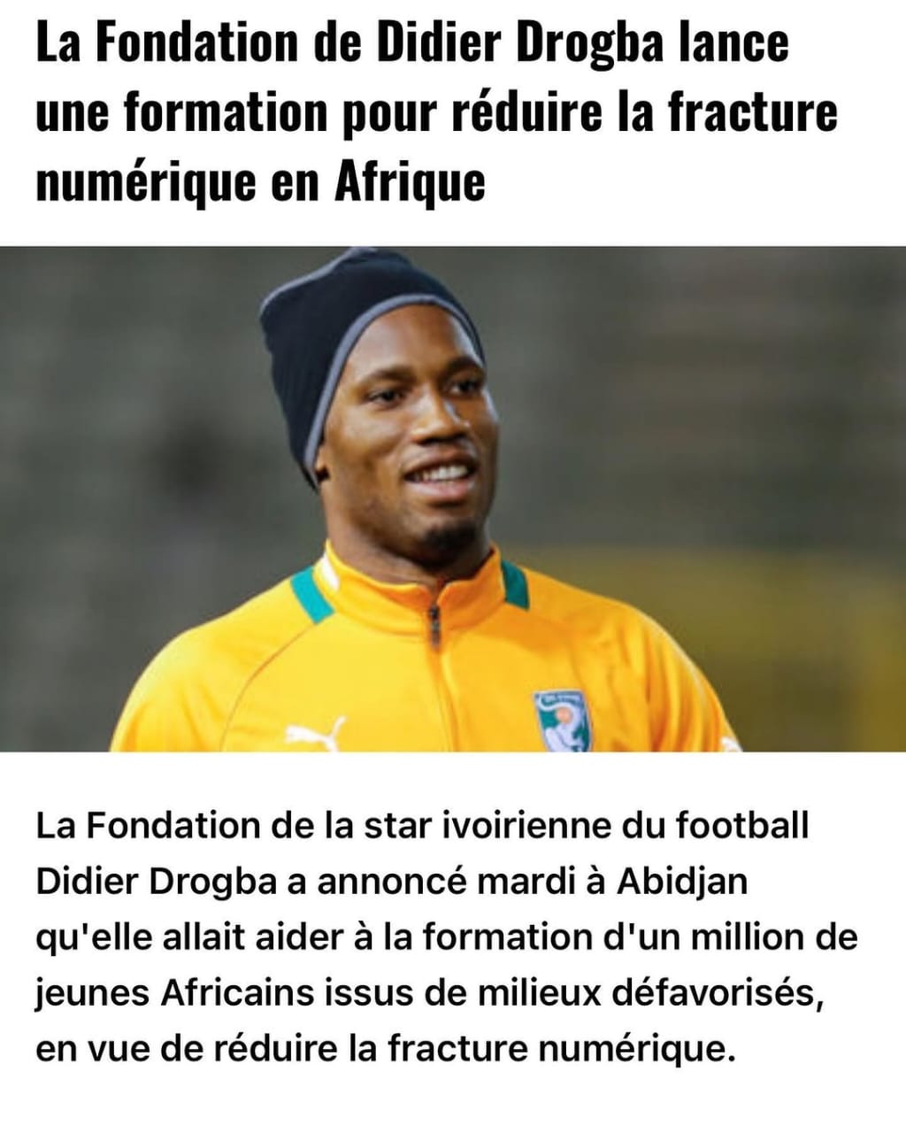 La Fondation Drogba et 01 Talent Africa s'unissent pour la transformation du paysage Educatif